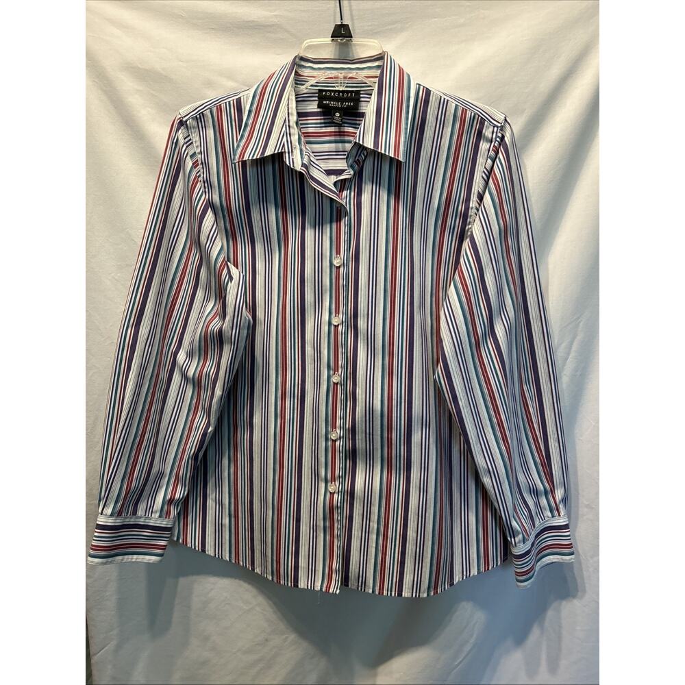 Foxcroft Button Up Shirt Womens 10 Petite Shaped Wrinkle Free Career Office